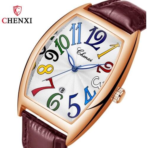 Reloj 2021 CHENXI Men Digital Wristwatches Fashion Personality Tonneau Large Dial Watch For Men Leather Waterproof Mens' Watches