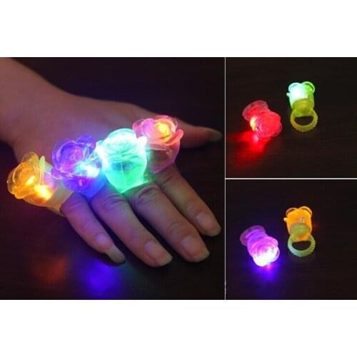 Rose LED toys Light Up Flashing Rose Flower Bubble Elastic finger Ring Rave Party Blinking Soft Finger Lights For Party Disco
