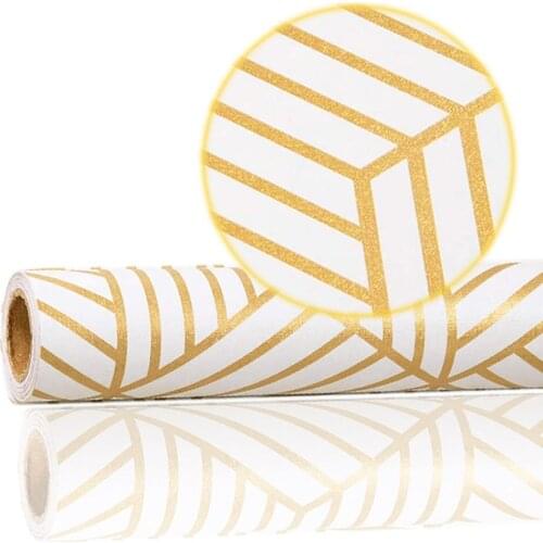 Self Adhesive Furniture Wallpaper Hexagon Pattern Champagne Geometric Stripes Roll Vinyl Film For Wall Shelves
