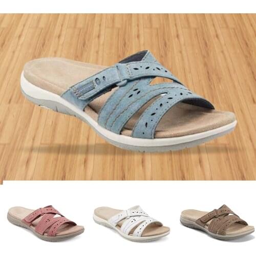 2021 New Woman Orthopedic Comfy Premium Round Toe Sandals Hollow Out Hook-and-loop Design Summer Beach Shoes