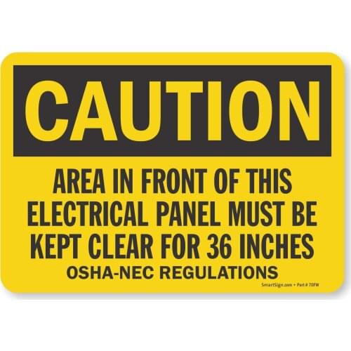 SmartSign-área de precaución delante de este Panel eléctrico, se debe mantener claro para 8 pulgadas, las normas OSHA NEC, señal