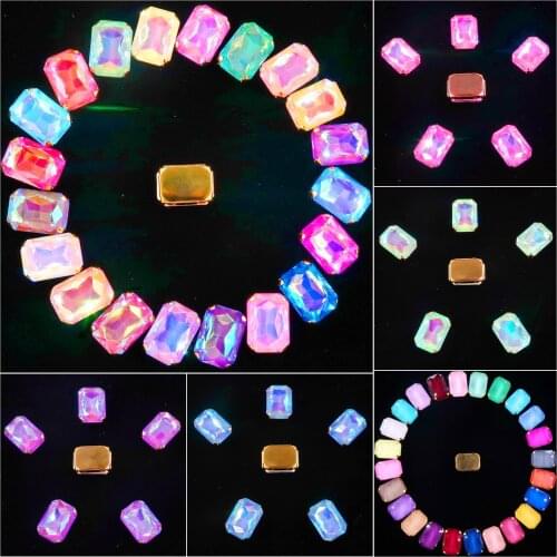 Rectangle shape Gold claw settings 20pcs/pack 13x18mm jelly candy & AB color glass Crystal Sew on rhinestone wedding dress diy