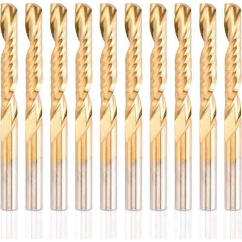 10 Pack CNC Router Bits Spiral Router Bit Set Titanium Coated End Mill 1/8 Shank Single 1 Flute Milling Cutter Engraving