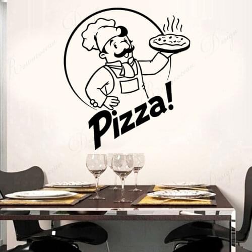 Pizza Chef Pizzeria Store Italian Food Tasty Wall Sticker Vinyl Interior Kitchen Decor Decals Removable Wallpaper Murals 4411