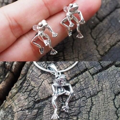 Vintage Cute Frog Earring Necklace Sets for Women Girls Retro Animal Gothic Ear Stud Earrings Necklaces Piercing Fashion Jewelry