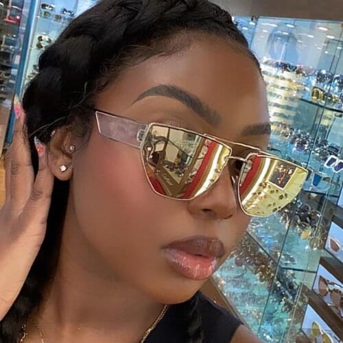 Vintage Alloy Double Bridge Square Sunglasses New Fashion Brand Gradient Brown Sun Glasses Female Chic Cool Uv400 Hollow Eyewear