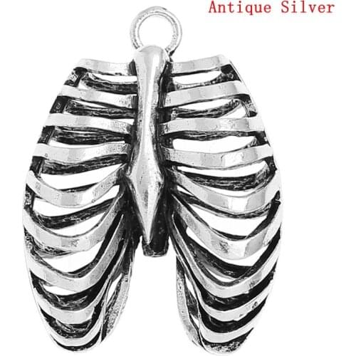 DoreenBeads Charm Pendants Anatomical Human Rib Cage Silver color 4cm x 3cm,3PCs (B32360)