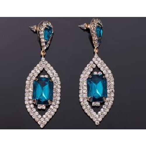 YFJEWE Fashion accessories manufacturers selling blue crystal rhinestone earrings drop earrings for women #E221