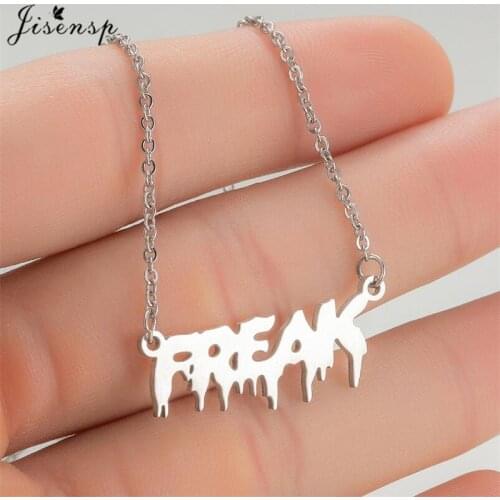 Punk Hip Hop Silver Color Art Letter FREAK Pendant Necklace Women Fashion Babygirl Angel Charms Clavicle Chain Necklaces Jewelry