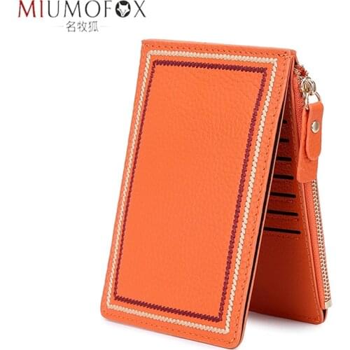 Women Credit Card Holder Genuine Leather ID Card Case Bank Wallet Large Capacity Clutch Phone Bag Lady Cowskin Thin Simple Purse