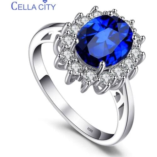 Cellacity Classic Oval Sapphire Ring for Women Flower shape Silver 925 Jewelry Gemstones Engagement Gift Wholesale Size 5-10