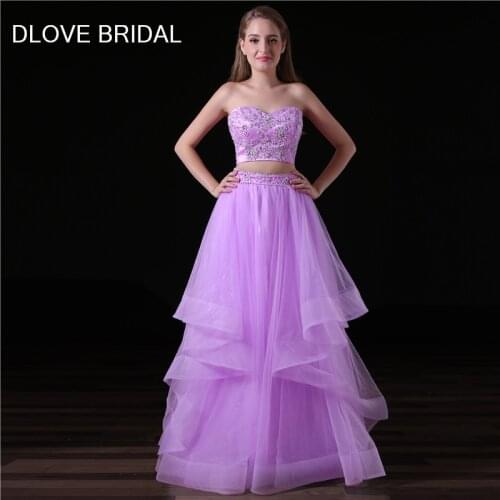 DLOVE BRIDAL High Quality Lilac Two Piece Prom Dress A Line Strapless Sweetheart Ruffles Long Special Occassion Dresses