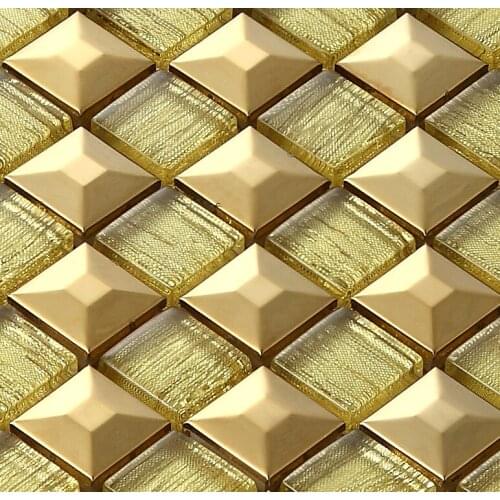Gloden yellow 3D crystal glass mosaic tiles HMGM2013 for kitchen backsplash bathroom shower hallway wall mosaic