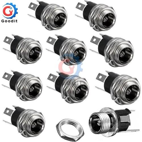 10Pcs DC Power Supply Jack Socket Female Panel Mount 3-Pin Electrical Socket Connector 5.5 x 2.1mm
