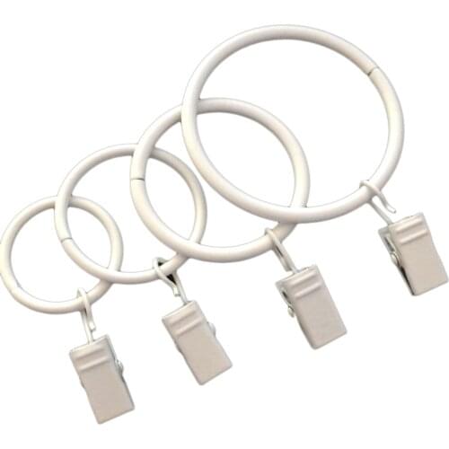 10 PCS/Set Metal Curtain Rings with Clips for Showers Bathroom Bedroom Living Room Window Drapery Rings (White)