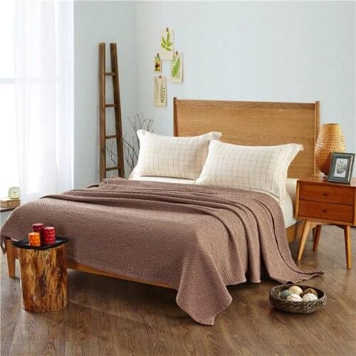 100% knitted cotton plaid parttern bedspread,blanket,breathable for all seasons,soil,red,camel