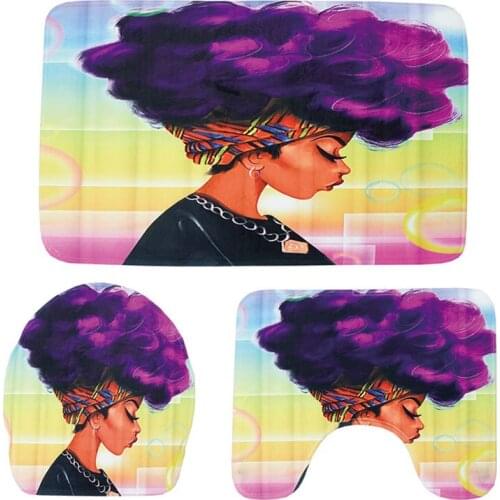 3pcs/set African Woman Printed Anti-slip Bath Mat Set Bathroom Carpets Set Microfiber Toilet Rugs Bathroom Floor Mats
