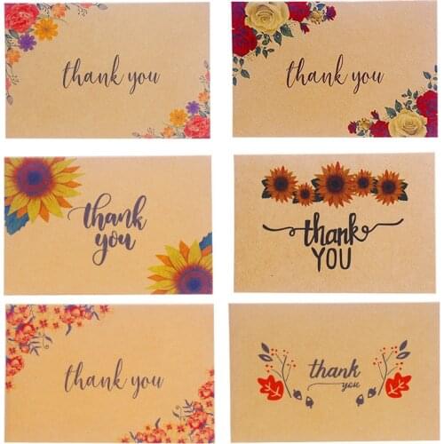 60pcs Wholesale Flower Print Thank You Paper Greeting Cards PostCard Thanksgiving Mothers Day Fathers Day Teachers Day Gift