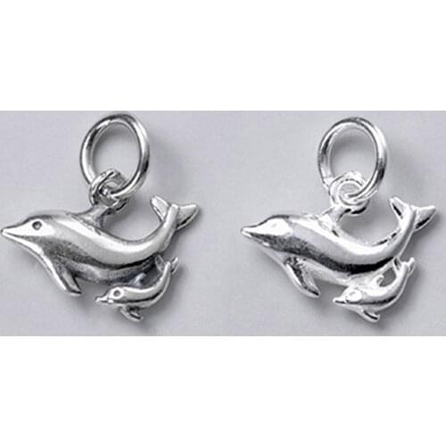 925 Sterling Silver Fashion Double Dolphins Dangle Charms Entire S925 Silver Bracelets Pendants For Women DIY Jewelry Making