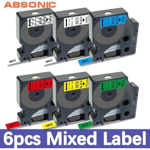 Absonic 12mm 45013 for Dymo D1 45013 45010 Label Tape Casstte Ribbon Compatble for Dymo Label Manager 160 280 210 Label Maker
