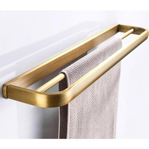 Bronze Double Towel Bar Vintage White Black Bathroom Double Towel Rail Rack for Kitchen Rose Gold Chrome Brass Bathroom Hardware