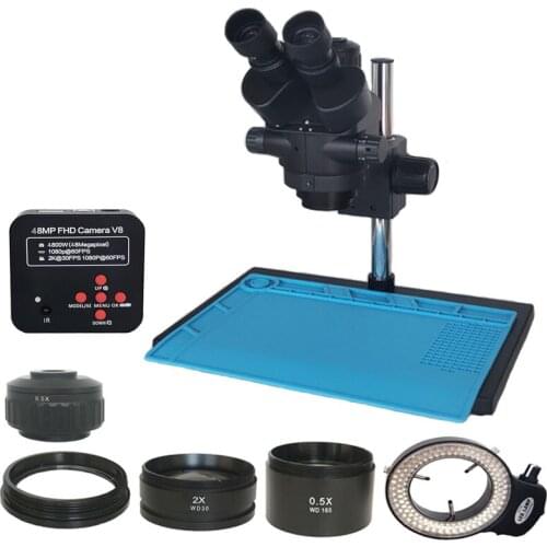 2K V8 48MP HDMI Digital USB Microscopio Camera 3.5X-90X Trinocular SimulFocal Stereo Microscope Magnifier PC Phone Repair Kit