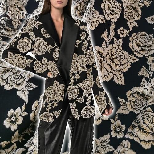 European style thick black brocade fabric with brown gold thread jacquard bronzed for suits dress dobby fabric for sewing SP953
