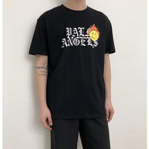 Palm Angels Burning Flame Letters Print Short Sleeve Mens and Womens Same T-shirt
