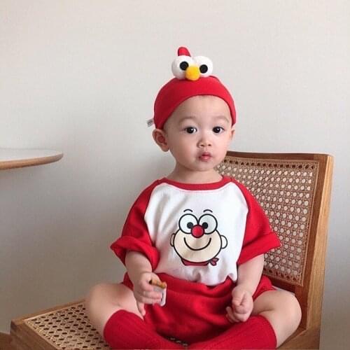 3 Pieces Sets Cartoon Boys Short Sleeve Shirts + Shorts + Hats Creative Home Clothes Set Pyjamas Kids Summer