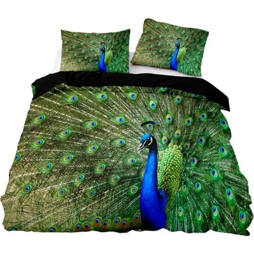 Peacock Pattern Duvet Cover Set With Pillowcase,228x228 Quilt Cover,245×210 Blanket Cover,Black Soft High Quality Bedding Set