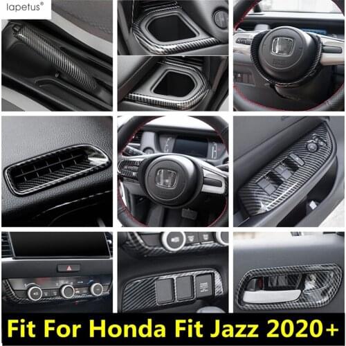 Handle Bowl / Steering Wheel / Window Lift Button Panel Cover Trim Carbon Fiber Look Accessories For Honda Fit Jazz 2020 2021