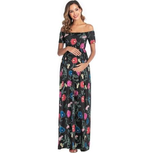 Summer Dress for Pregnant Women Maternity Fashion Floral Printed Dresses Pregnancy Women Stretch Bodycon Dress for Photo Shoot