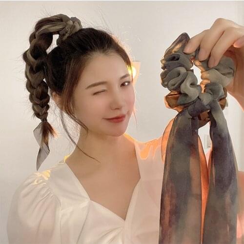 Summer super fairy tie horsetail streamer head rope net red 2021 new headband female tie hair bow headdress hair ring