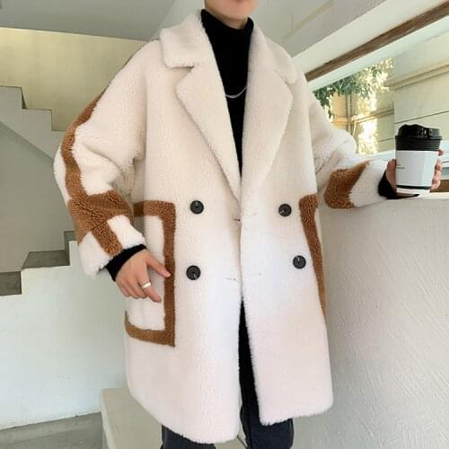 Male Harajuku Fashion Overcoat Korean Men Patchwork Fur Coat 2021 Japanese Streetwear Mens Winter Warm Fake Fur Jackets