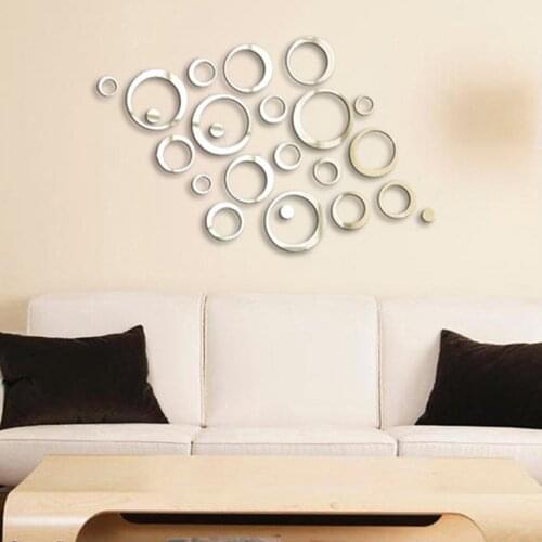 Decorative Mirror Effect Ring Wall Sticker Set Removable Acrylic Circle Mirror Backgroudn wall Decal Parlor Bedroom Sticker