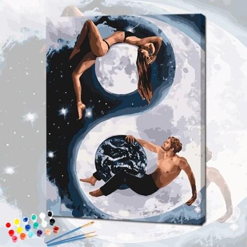 PhotoCustom Paint By Numbers Moon Scenery 60x75cm Oil Painting By Numbers On Canvas Figure Frameless DIY Handpaint Home Decor