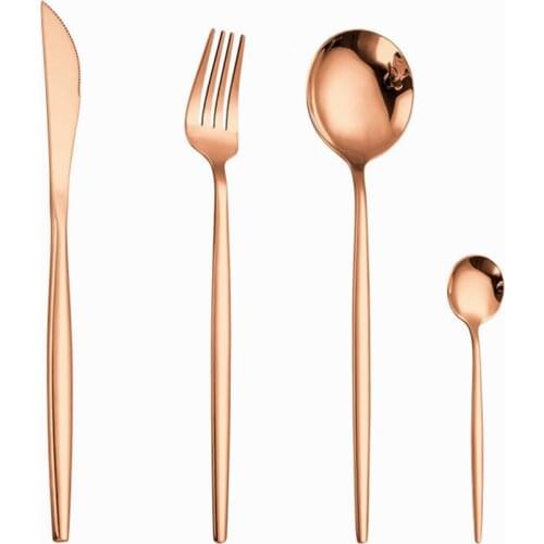 Rose Gold Stainless Steel Cutlery Set Tableware Chopstick Fork Knife Set Complete Dinner Icespoon Fork Dinnerware Set Silverware