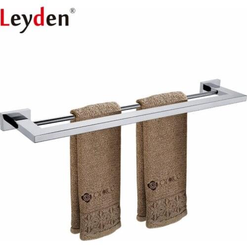 Leyden Towel Bar Stainless Steel Double Towel Rail for Bathroom Wall Mounted Chrome Square Towel Holder Bathroom Accessories