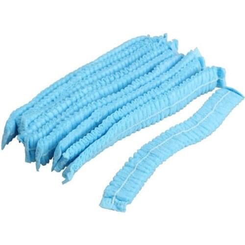 100PCS Disposable Hair Shower Cap Non Woven Pleated Anti Dust Hat Hotel Salon Supplies Set Blue/White Hats