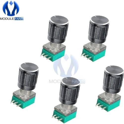 5PCS Rotary Potentiometer 3 Pin 3P 6mm Knurled Shaft Single Linear B Type DIY Kit 3PIN With Cap 5K 10K 20K 50K 100K 500K Ohm