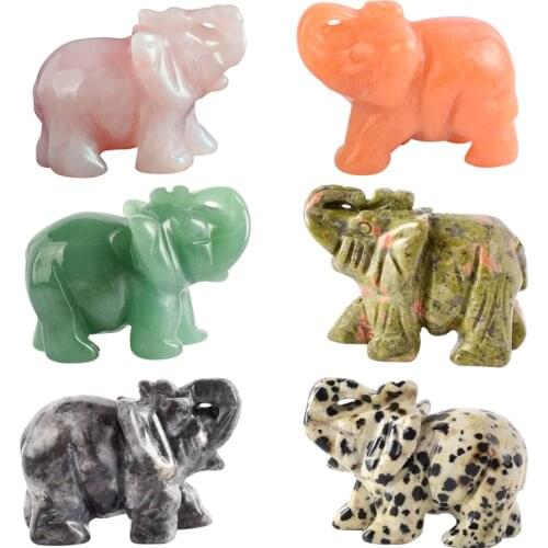 2 inch Crystal Elephant Figurines Craft Carved Natural Stone mineral Mini Animals Statue for Home Decor Chakra Healing