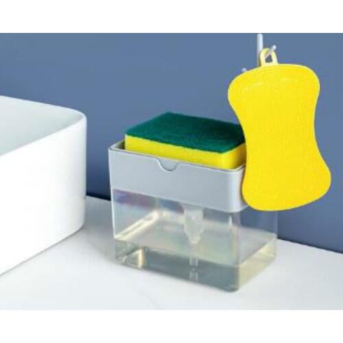 Manual Push Soap Dispenser Sponge Pump New Creative Kitchen Cleaning Fluid Pump Soap Dispenser Cleaning 2 In 1