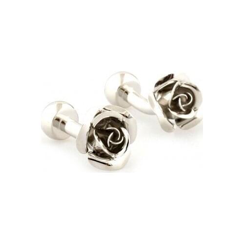 Siver Rose Flower Cufflink Cuff Link 15 Pairs Wholesale Free Shipping