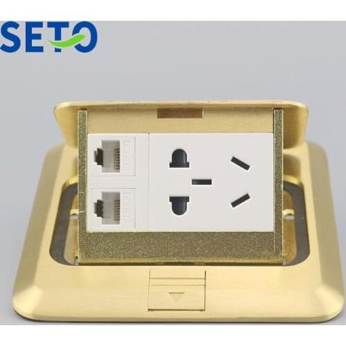 SeTo Pop-up Type Floor Socket Dual Network RJ45 Cat5e + Five Hole Power Socket Wall Plate Keystone Floor Receptacle