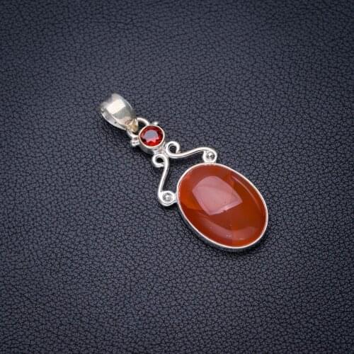 StarGems Natural Carnelian Garnet Handmade 925 Sterling Silver Pendant 2" E4066