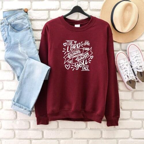 The Lord is Greater than the Giants you face religion Hipster Christian Bible baptism personality sweatshirt quote pullover top