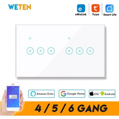 Tuya eWeLink Smart Wifi Wall Touch Light Switch1 2 3 4 5 6 Gang 220V 110V Black White Smart Life App Work with Alexa Google Home