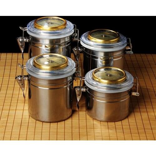 High Quality Cigarette/cigar Moisturizer with Hygrometer Stainless Steel Coffee Bean Storage Jar Send Moisturizing Tablets