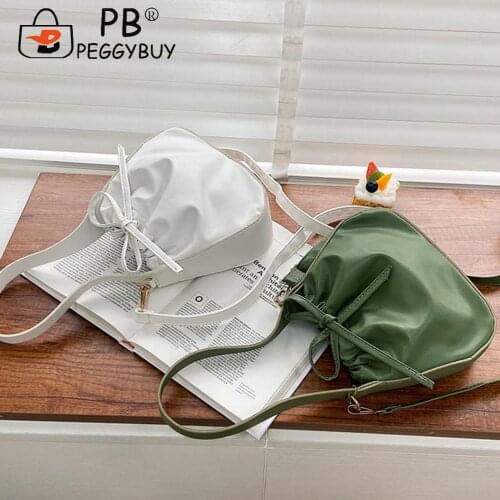 Vintage Women Design Luxury Hand Bag Female Travel PU Leather Messenger Bag Casual Drawstring Solid Color Small Purse