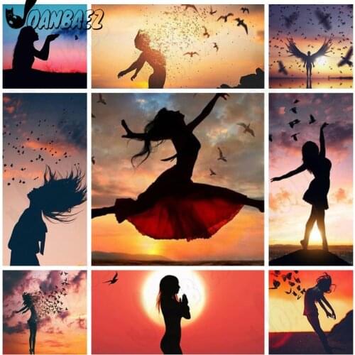 Sunset Diamond Painting Dancing Girl Cross Stitch Kit Bird Sticker Diamond Embroidery Mosaic Inlaid Handmade Decoration Gift